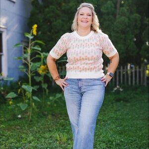 Ivory Short Sleeve Floral Knot Sweater